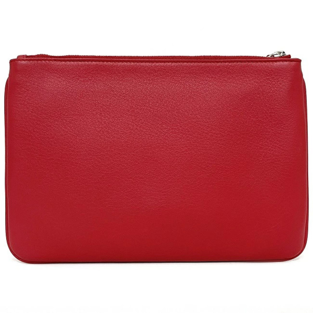 Balenciaga Clutch Red Black Leather Clutch Bag Zipper Logo One Point - Picture 2 of 10